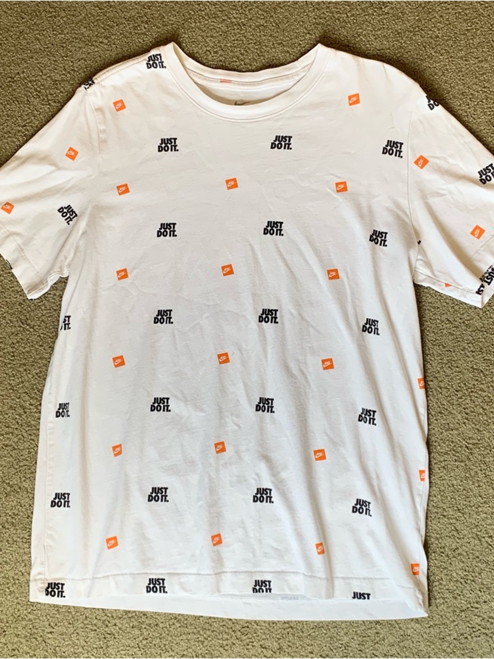 Nike All Over Print Graphic Tee Shirt Men’s Large White Just Do It Swoosh Logo